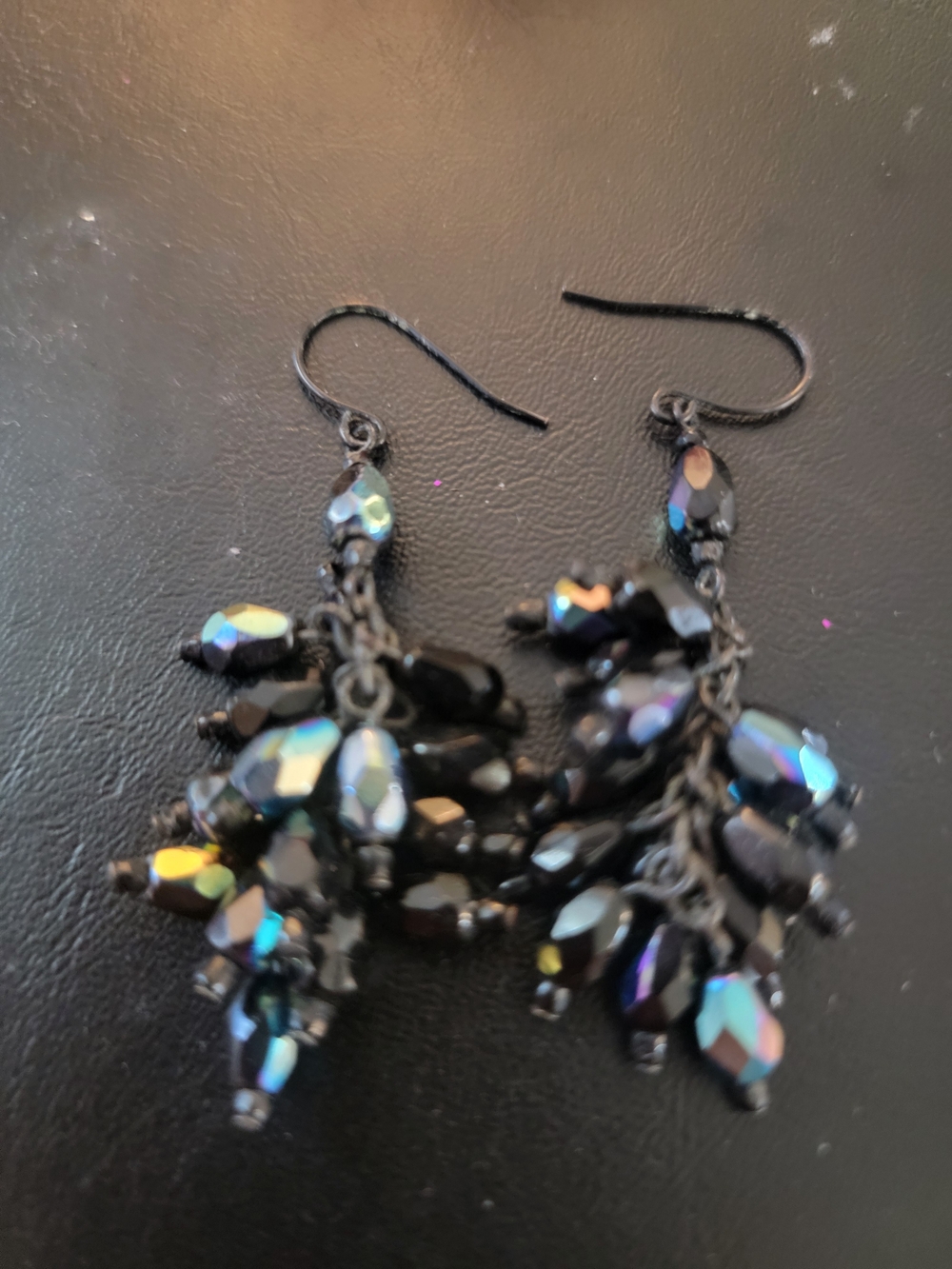 Chicos Black Iridescent Beaded Dangle Earrings